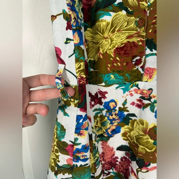SunnyGirl Mod Floral Button Collared Fit & Flare Dress Linen Blend Size X-Large - Picture 3 of 11